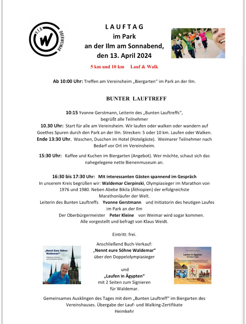 Läuferwochenende mit Doppel-Olympiasieger im Marathon Waldemar Cierpinski Läuferwochenende mit Doppel-Olympiasieger im Marathon Waldemar Cierpinski