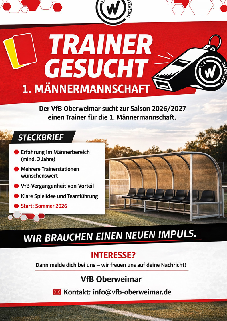 Trainerteam tritt zurück – VfB Oberweimar sucht neuen Trainer für die Männermannschaft