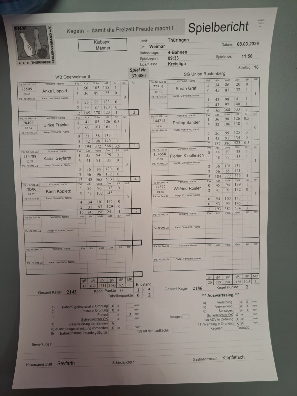 Leider verloren zu Hause gegen Rastenberg 1