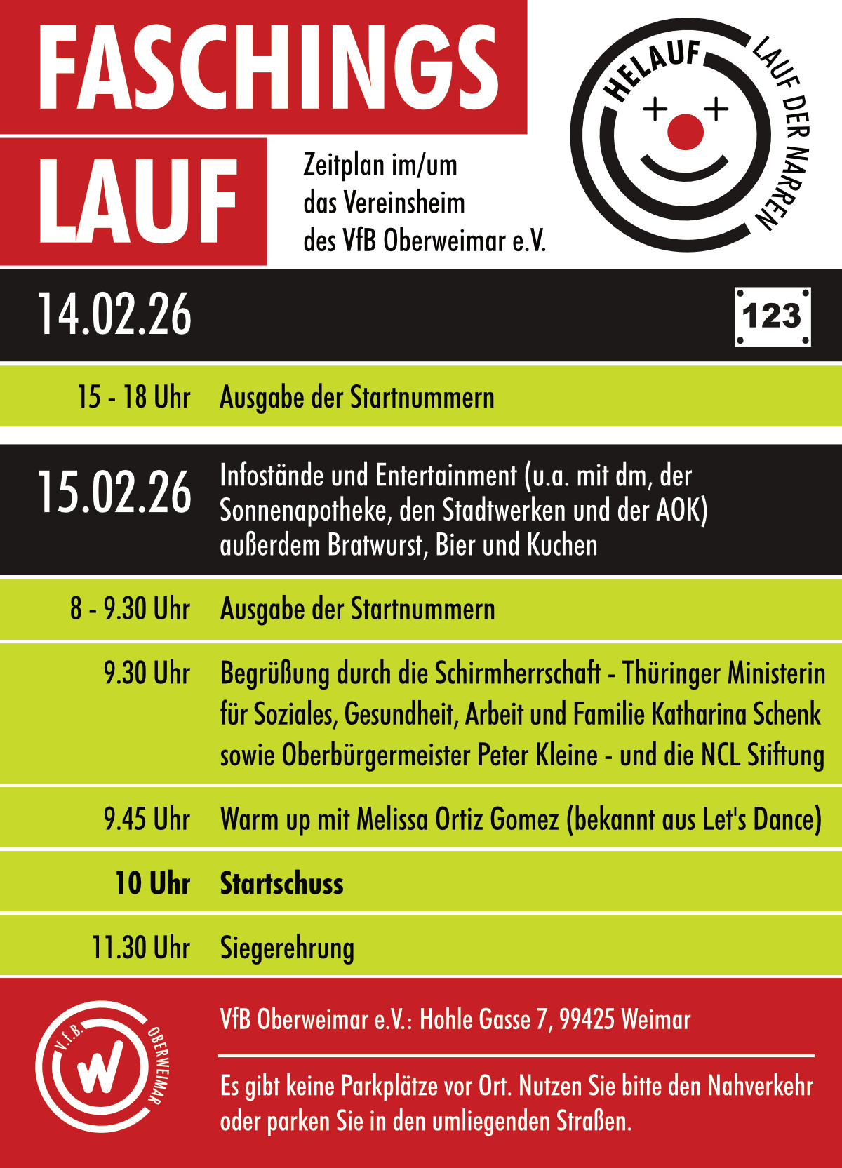 Zeitplan Faschingslauf